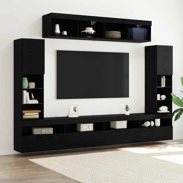 Set comodă TV Pe perete 6 pcs Stejar negru Lemn compozit - WALTI WALTI