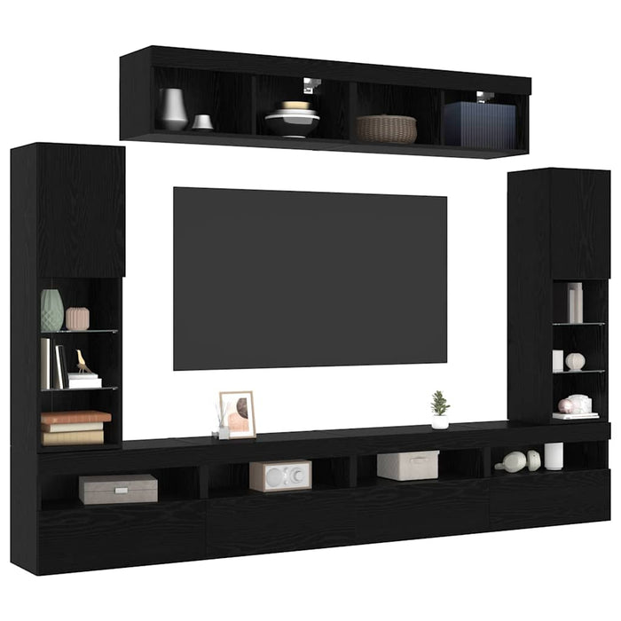 Set comodă TV Pe perete 6 pcs Stejar negru Lemn compozit - WALTI WALTI