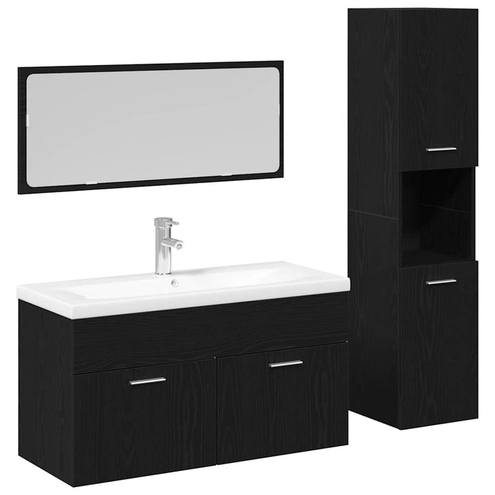 Set de mobilier pentru baie Pe perete cu ușă 2 pcs Stejar Negru - WALTI WALTI