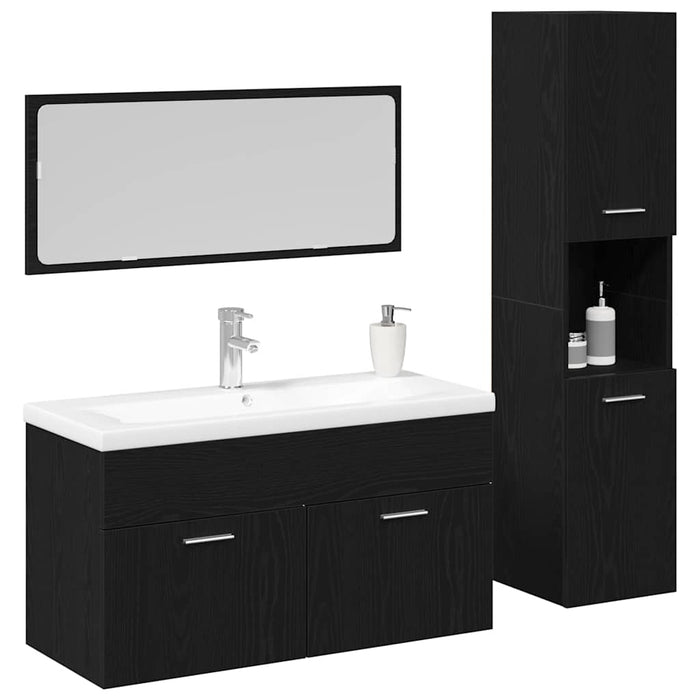 Set de mobilier pentru baie Pe perete cu ușă 2 pcs Stejar Negru - WALTI WALTI