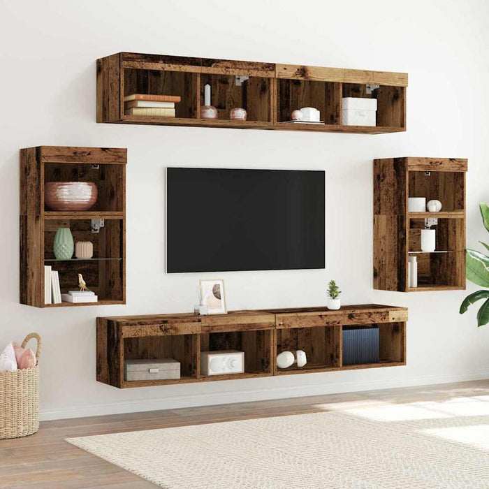Set comodă TV Pe perete 8 pcs Lemn vechi Lemn compozit - WALTI WALTI