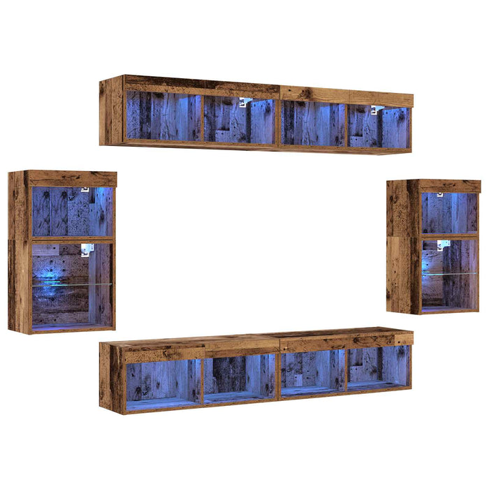 Set comodă TV Pe perete 8 pcs Lemn vechi Lemn compozit - WALTI WALTI