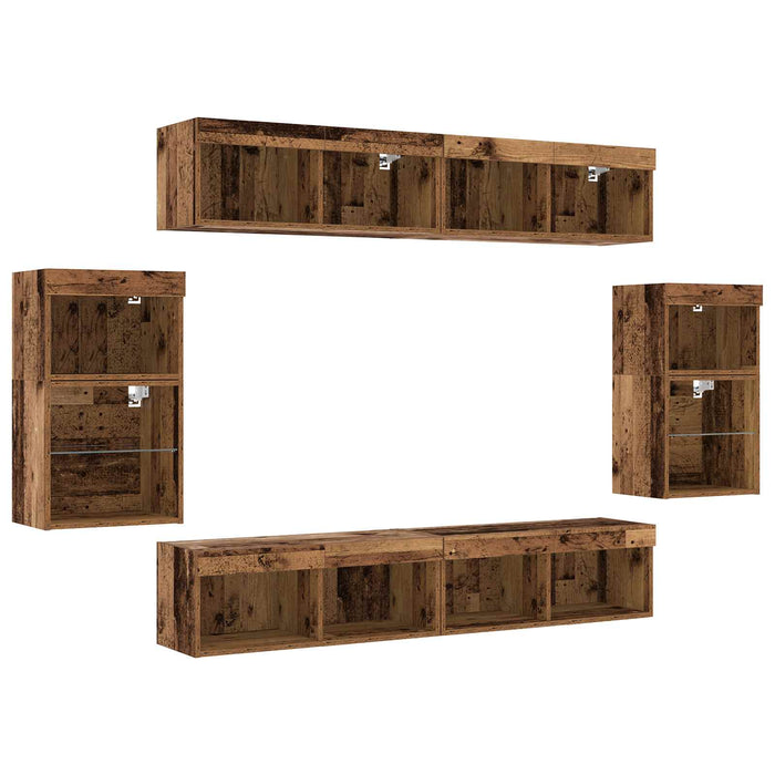 Set comodă TV Pe perete 8 pcs Lemn vechi Lemn compozit - WALTI WALTI