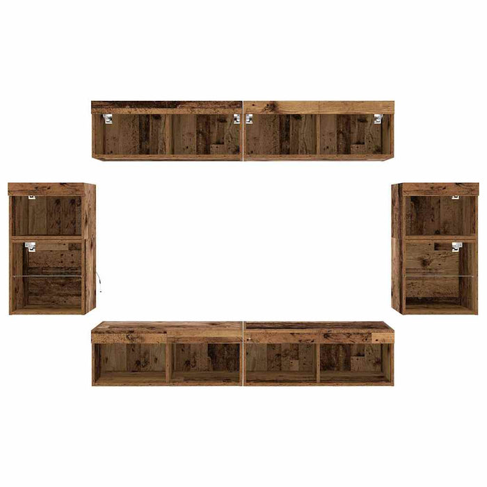 Set comodă TV Pe perete 8 pcs Lemn vechi Lemn compozit - WALTI WALTI