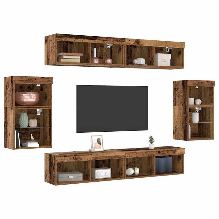 Set comodă TV Pe perete 8 pcs Lemn vechi Lemn compozit - WALTI WALTI