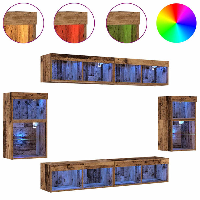 Set comodă TV Pe perete 8 pcs Lemn vechi Lemn compozit - WALTI WALTI