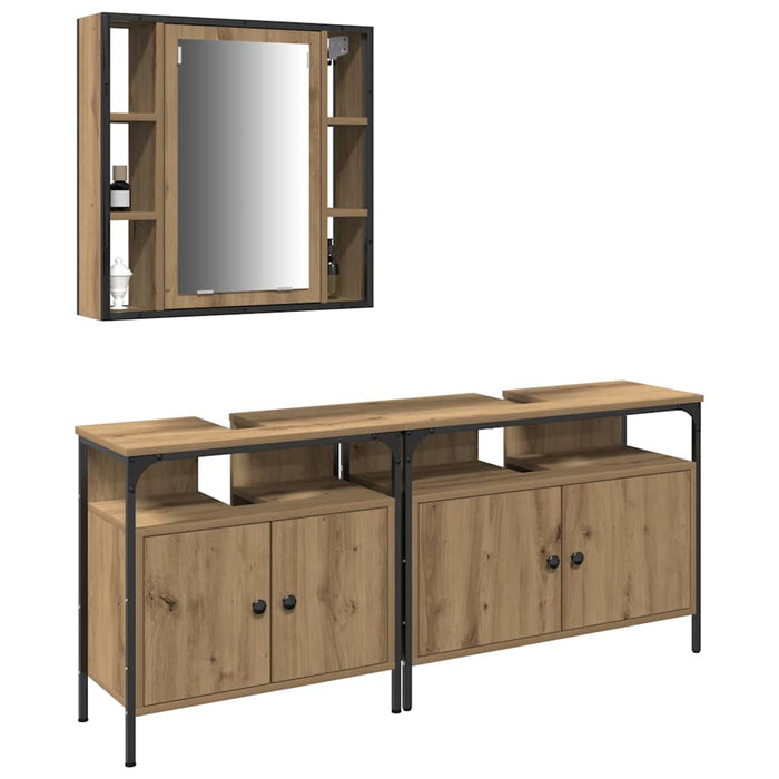 Unități de vanitate pentru baie cu ușă 3 pcs Maro Lemn compozit - WALTI WALTI