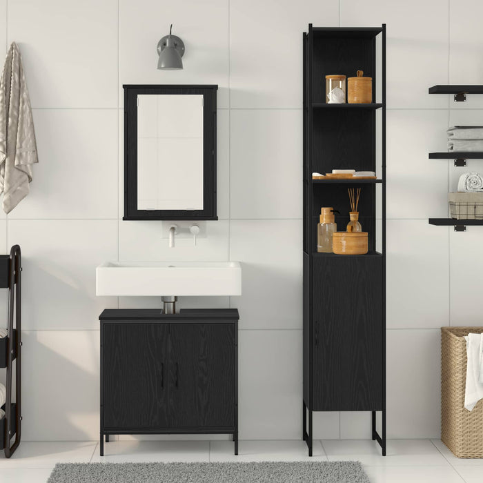 Set de mobilier pentru baie cu raft 3 pcs Negru Lemn compozit WALTI
