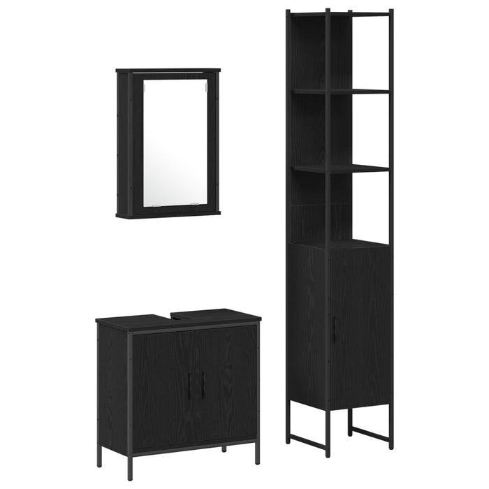 Set de mobilier pentru baie cu raft 3 pcs Negru Lemn compozit WALTI