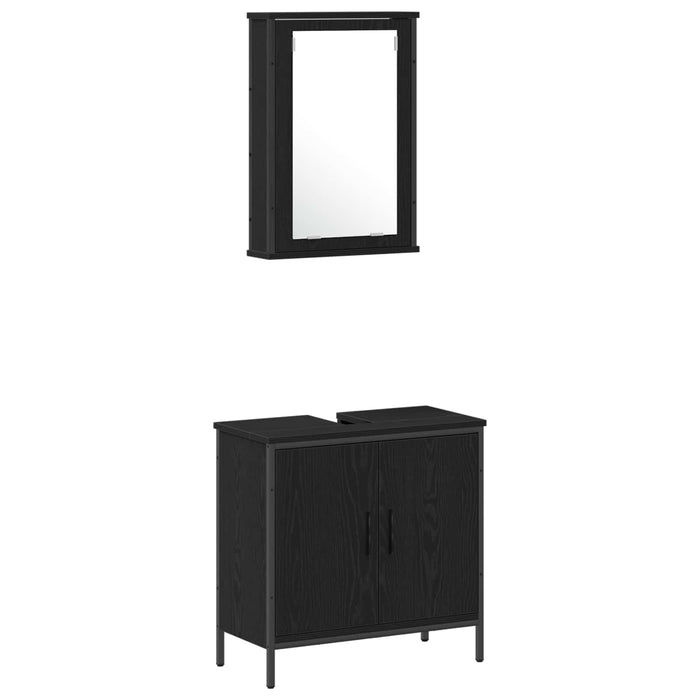 Set de mobilier pentru baie cu raft 3 pcs Negru Lemn compozit WALTI