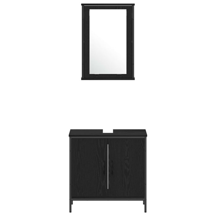 Set de mobilier pentru baie cu raft 3 pcs Negru Lemn compozit WALTI