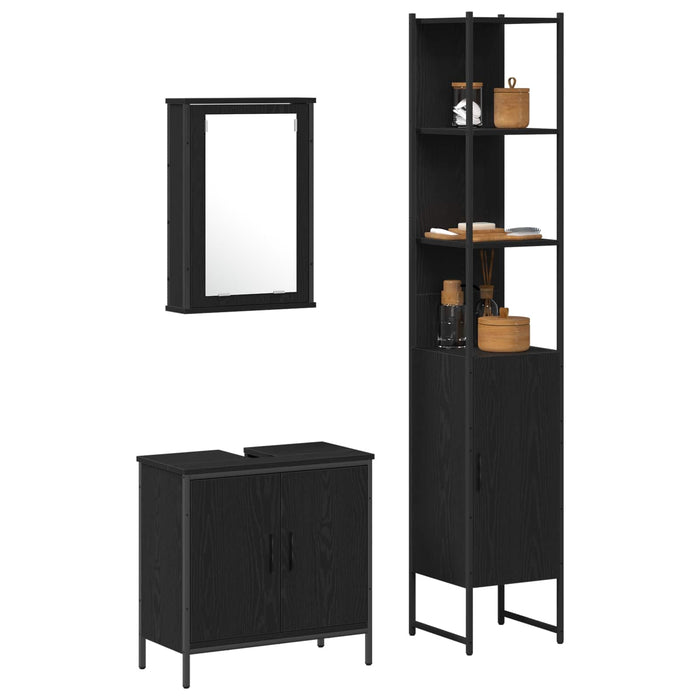 Set de mobilier pentru baie cu raft 3 pcs Negru Lemn compozit WALTI