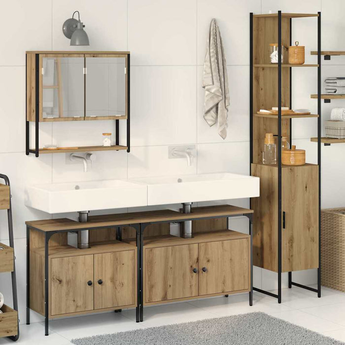 Set de mobilier de baie , 4 piese, în Stejar Artisan, din lemn ingineresc. - WALTI WALTI