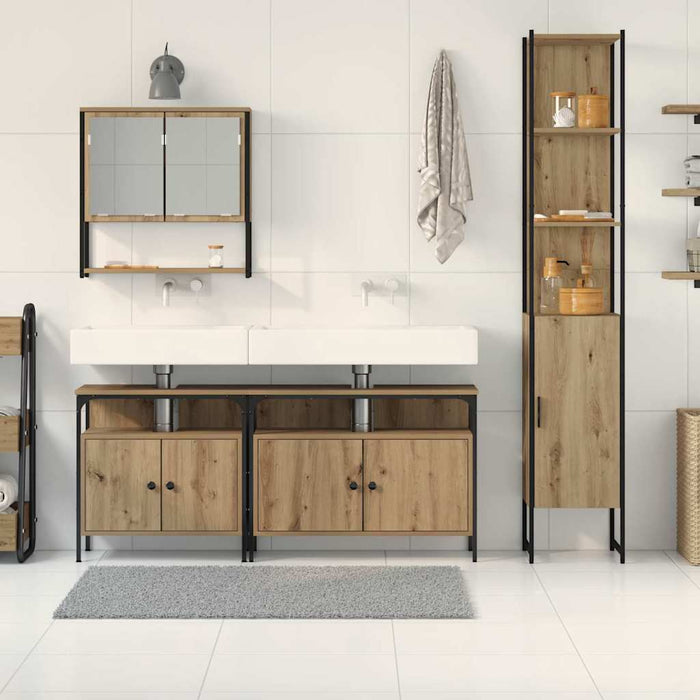 Set de mobilier de baie , 4 piese, în Stejar Artisan, din lemn ingineresc. - WALTI WALTI