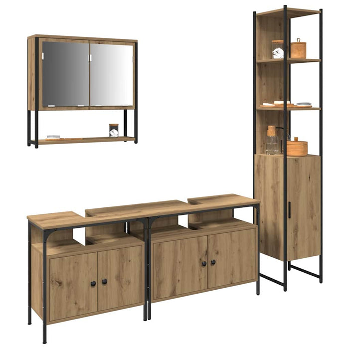 Set de mobilier de baie , 4 piese, în Stejar Artisan, din lemn ingineresc. - WALTI WALTI