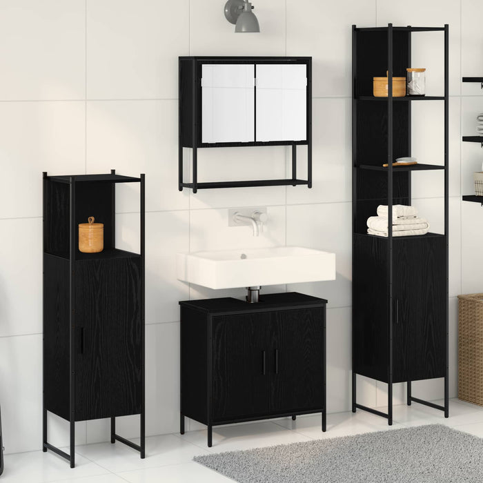 Set de mobilier pentru baie cu raft 4 pcs Negru Lemn compozit WALTI