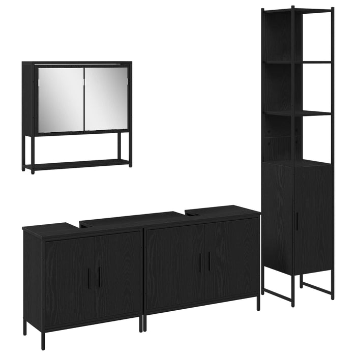 Set de mobilier pentru baie cu raft 4 pcs Negru Lemn compozit WALTI