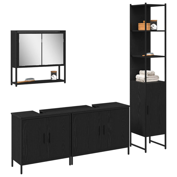 Set de mobilier pentru baie cu raft 4 pcs Negru Lemn compozit WALTI