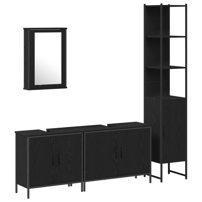 Set de mobilier pentru baie cu raft 4 pcs Negru Lemn compozit WALTI