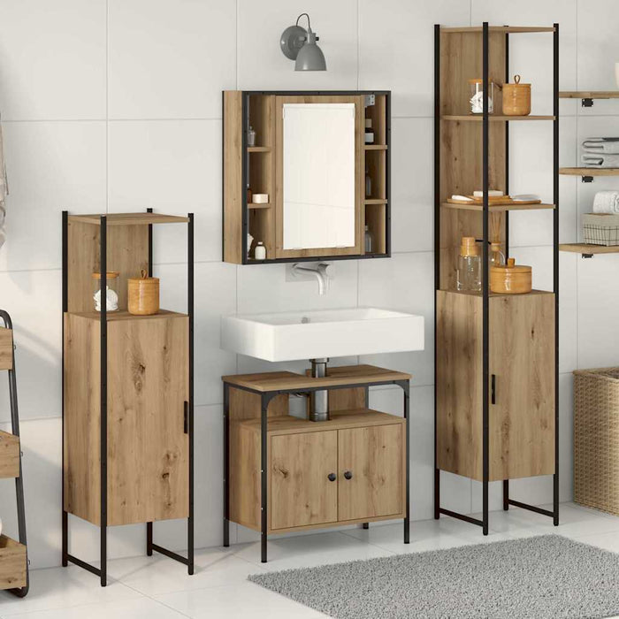 Set dulap baie cu sertar 4 pcs stejar artizanal Lemn compozit - WALTI WALTI