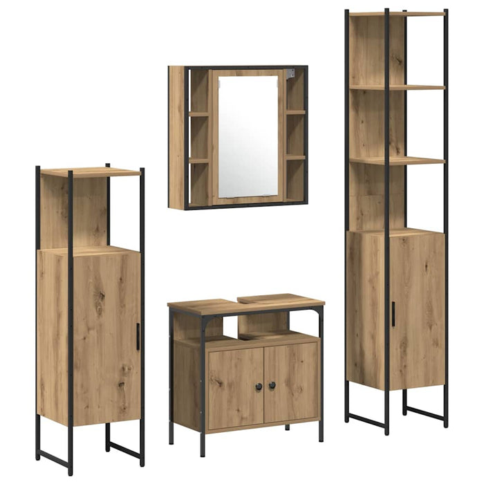 Set dulap baie cu sertar 4 pcs stejar artizanal Lemn compozit - WALTI WALTI