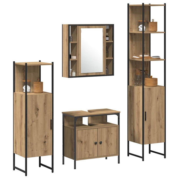 Set dulap baie cu sertar 4 pcs stejar artizanal Lemn compozit - WALTI WALTI