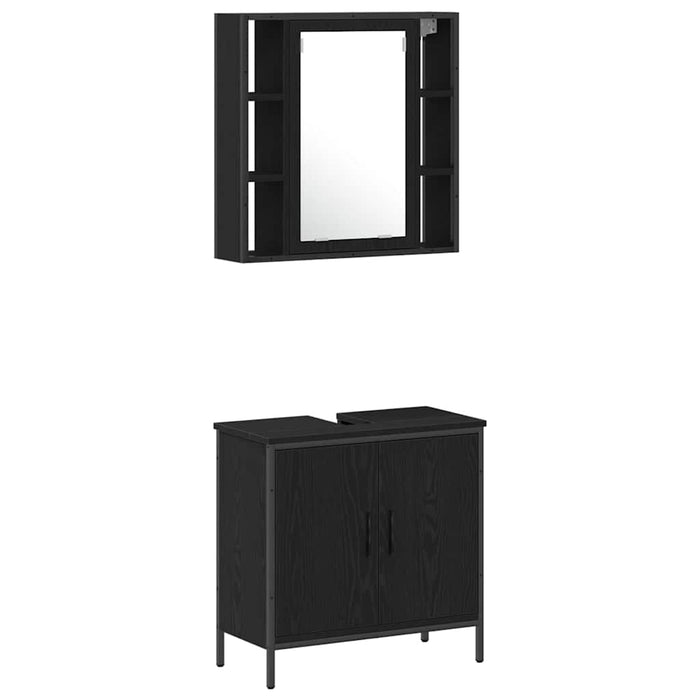 Set de mobilă pentru baie 4 piese Negru Stejar Lemn prelucrat - WALTI WALTI