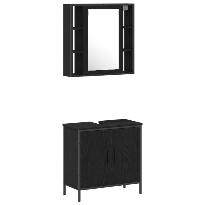 Set de mobilier pentru baie cu raft 4 pcs Negru Lemn compozit - WALTI WALTI
