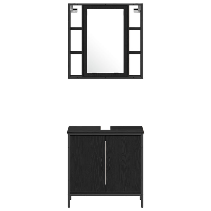 Set de mobilier pentru baie cu raft 4 pcs Negru Lemn compozit - WALTI WALTI