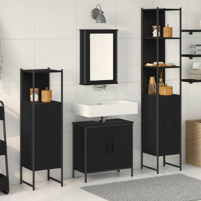 Set de mobilier pentru baie cu raft 4 pcs Negru Lemn compozit WALTI