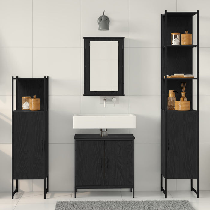 Set de mobilier pentru baie cu raft 4 pcs Negru Lemn compozit WALTI