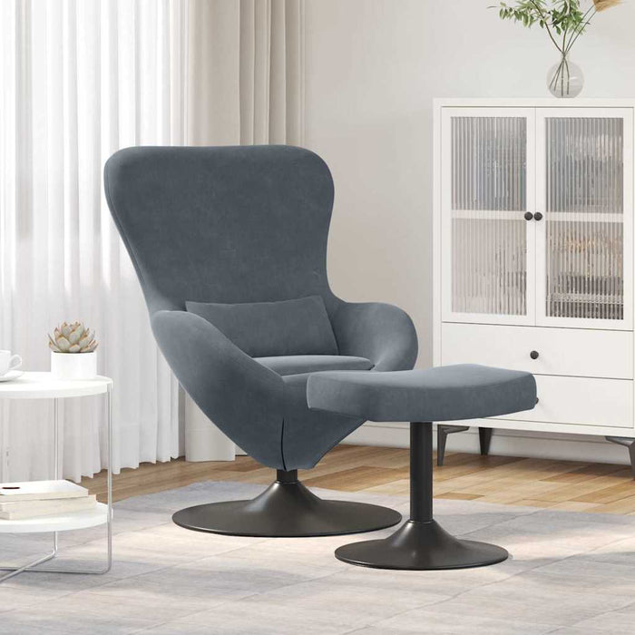 Scaun Egg cu Taburet Gri închis 63 x 73 x 90 cm Catifea - WALTI WALTI