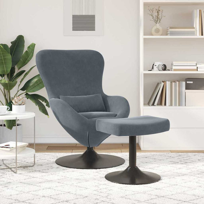 Scaun Egg cu Taburet Gri închis 63 x 73 x 90 cm Catifea - WALTI WALTI