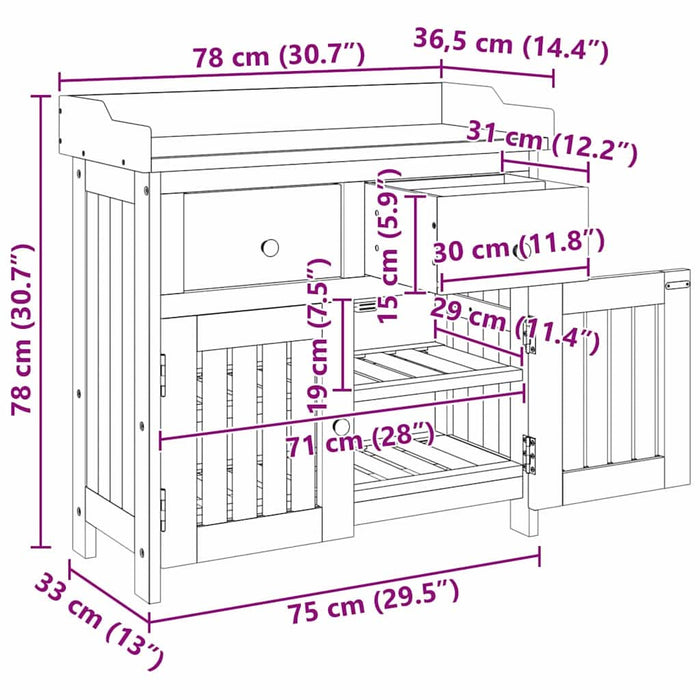 Dulap de grădină Maro 78 x 36.5 x 78 cm Lemn masiv de acacia - WALTI WALTI