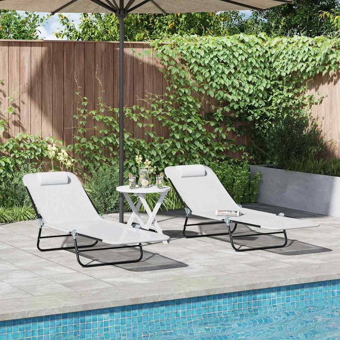 Șezlong pliabil 2 pcs Crem 182 x 55 x 85,5 cm Textilenă - WALTI WALTI
