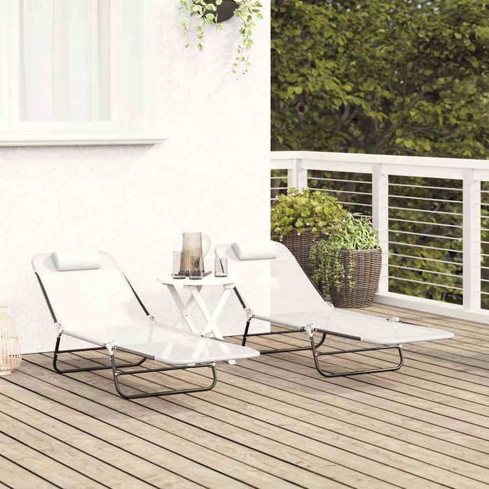 Șezlong pliabil 2 pcs Crem 182 x 55 x 85,5 cm Textilenă - WALTI WALTI