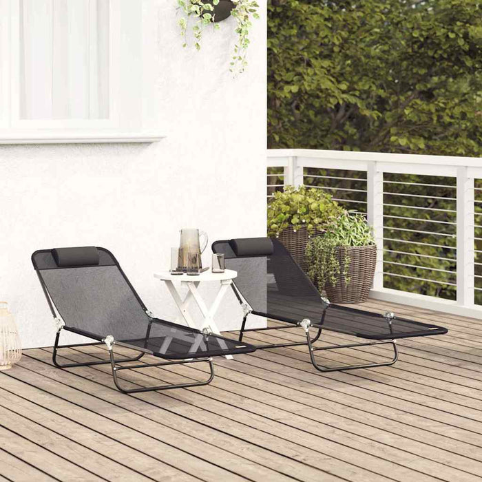 Șezlong pliabil 2 pcs Negru 182 x 55 x 85,5 cm Textilenă - WALTI WALTI