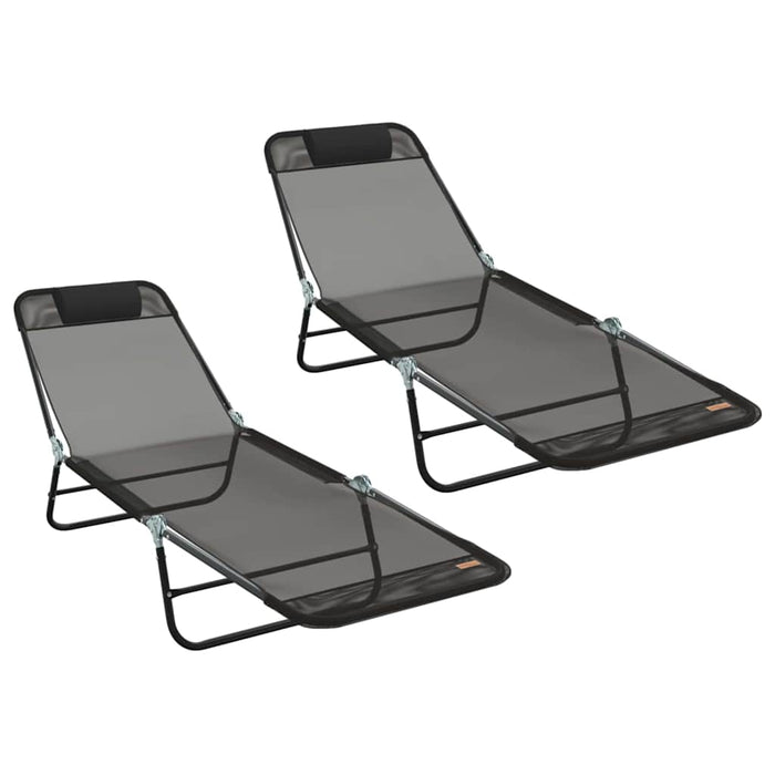Șezlong pliabil 2 pcs Negru 182 x 55 x 85,5 cm Textilenă - WALTI WALTI