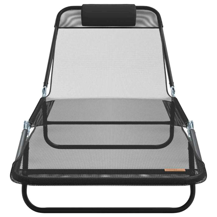 Șezlong pliabil 2 pcs Negru 182 x 55 x 85,5 cm Textilenă - WALTI WALTI