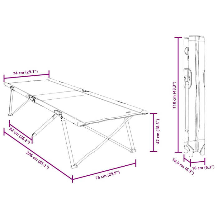 Pat pliabil pentru camping Gri 206 x 76 x 74 cm Tafeta Oxford - WALTI WALTI