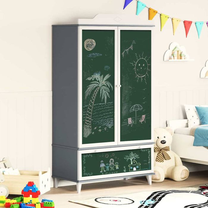 Dulap cu tablă de scris ROROS Gri și alb 90 x 45 x 165 cm - WALTI WALTI