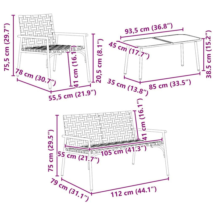 Set de masă pentru grădină 4 pcs Maro poliratan - WALTI WALTI
