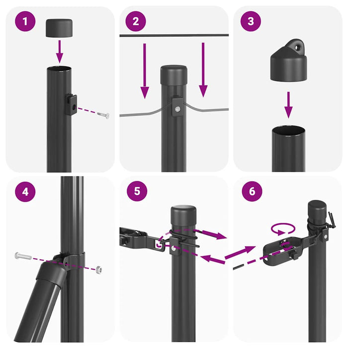 Stâlp de gard. 7 pcs Gri Oțel - WALTI WALTI