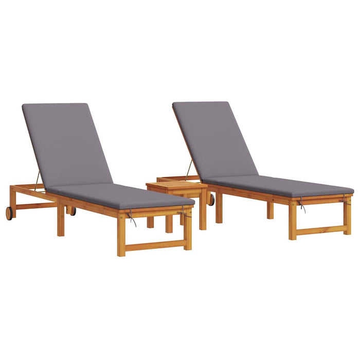 Șezlong 3 pcs Maro Lemn Solid de Acacia WALTI