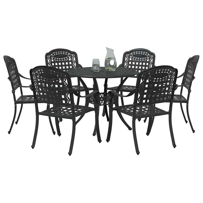 Set de masă pentru grădină 7 buc. Negru Aluminiu WALTI