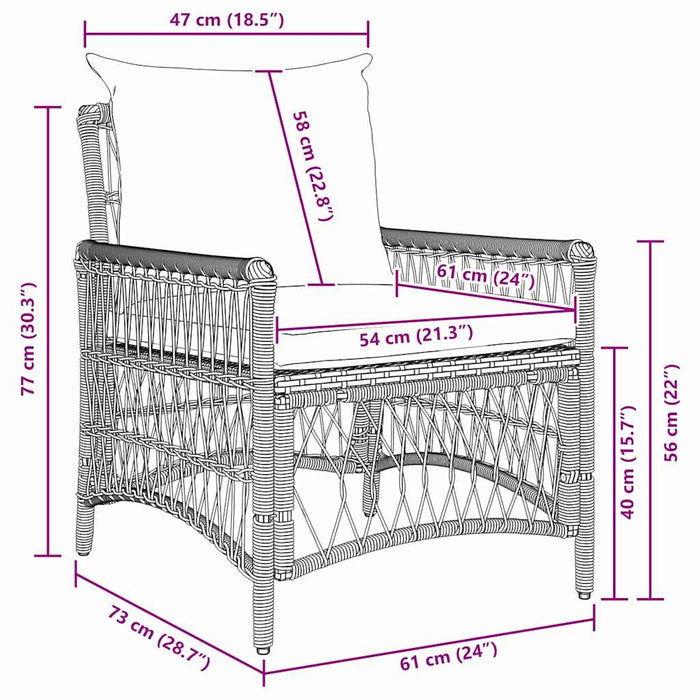 Scaun pentru Grădină cu pernă Maro 73 x 61 x 77 cm poliratan - WALTI WALTI