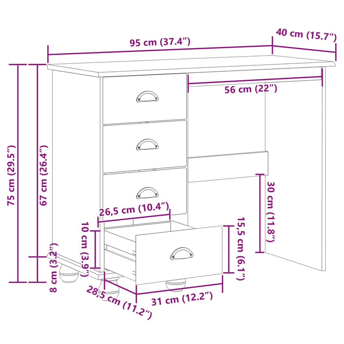 Masă de scris ASKIM Maro 95 x 40 x 75 cm Lemn de pin masiv - WALTI WALTI