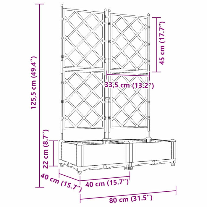 Ghiveci de grădină cu trellis 2 pcs Negru 80 x 40 x 125.5 cm PP - WALTI WALTI