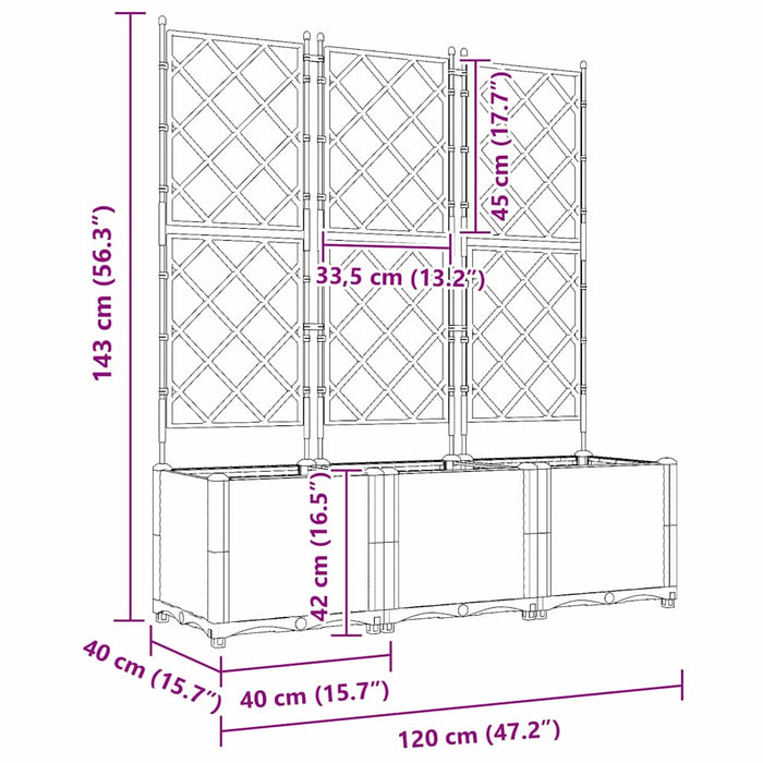 Ghiveci de grădină cu trellis 3 pcs Negru 120 x 40 x 143 cm PP - WALTI WALTI