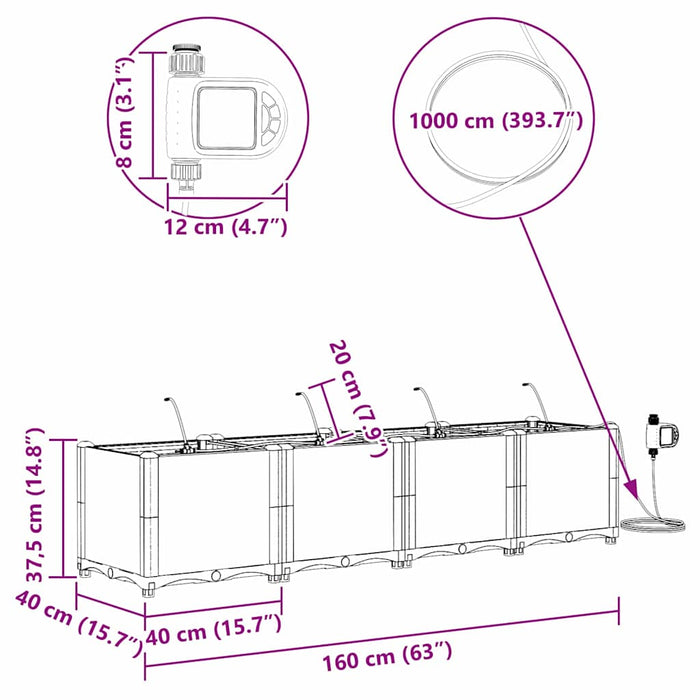 Ghivece pentru grădină Gri deschis 160 x 40 x 37.5 cm Oțel - WALTI WALTI